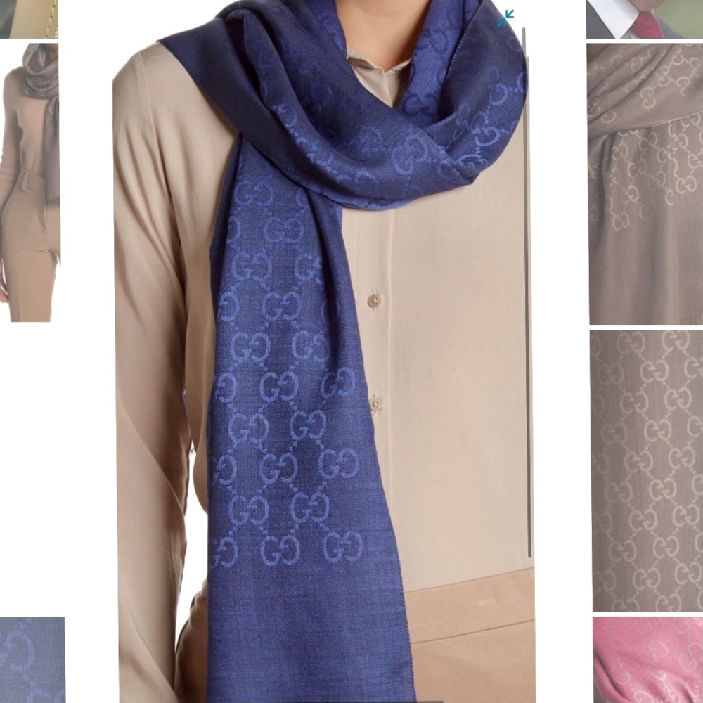 *Sold* Gucci Monogrammed Wool and Silk Blend Scarf